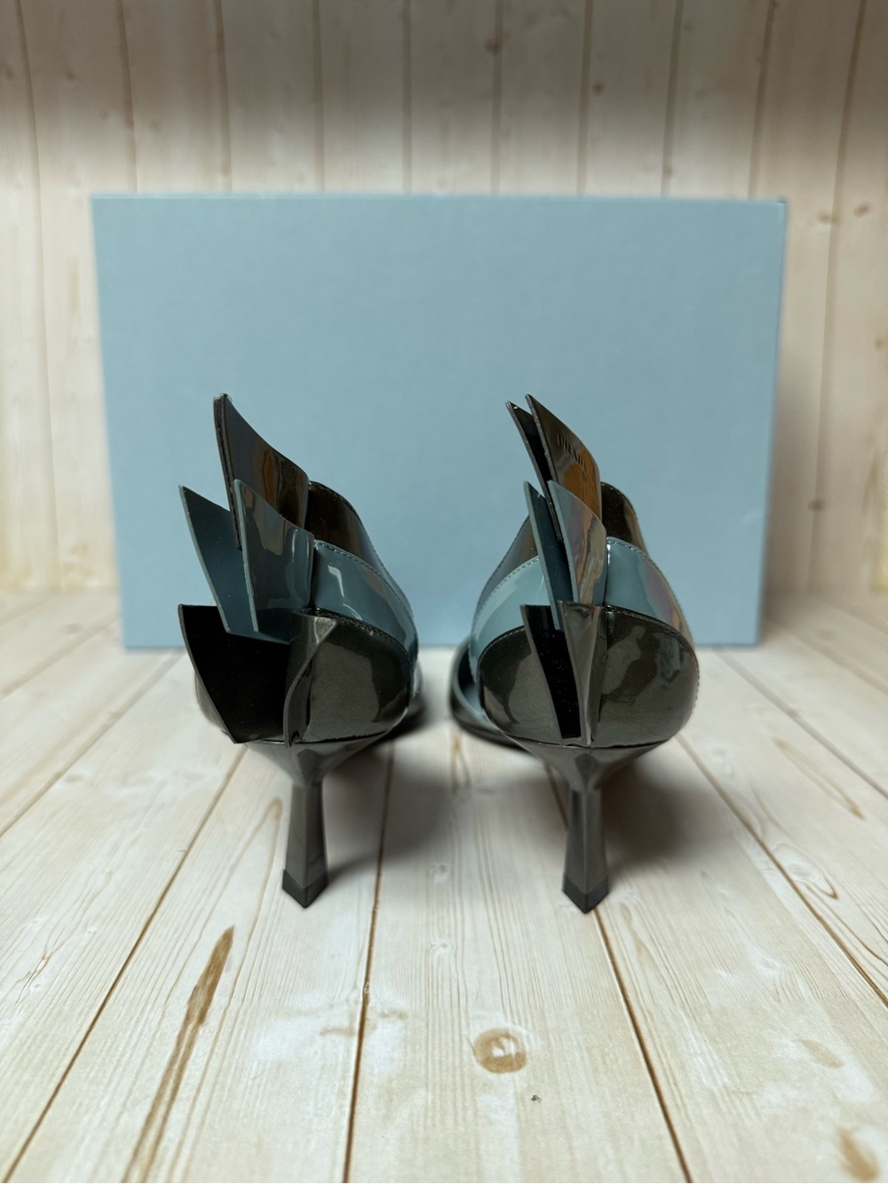 Prada Colorblock Pointed Toe d’Orsay Pumps Blue/Dark Grey Sz 37.5 / 7.5 - Picture 12 of 15